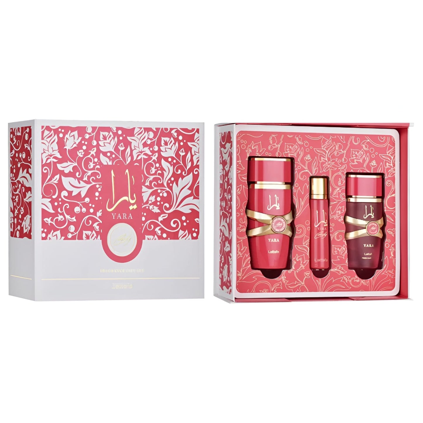 Lattafa Yara Candy Set Cadou – Apă de Parfum 100 ml + Spray de Călătorie 12 ml + Spray de Păr 50 ml